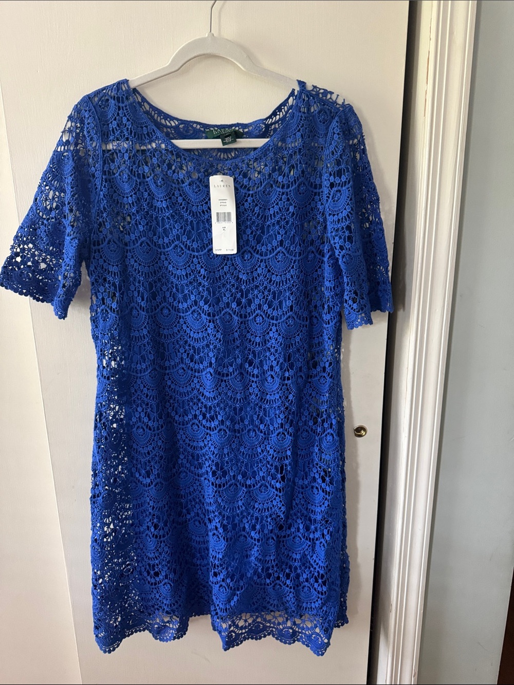 Women’s Lauren by Ralph Lauren blue lace overlay dress. Size XL. NWT
